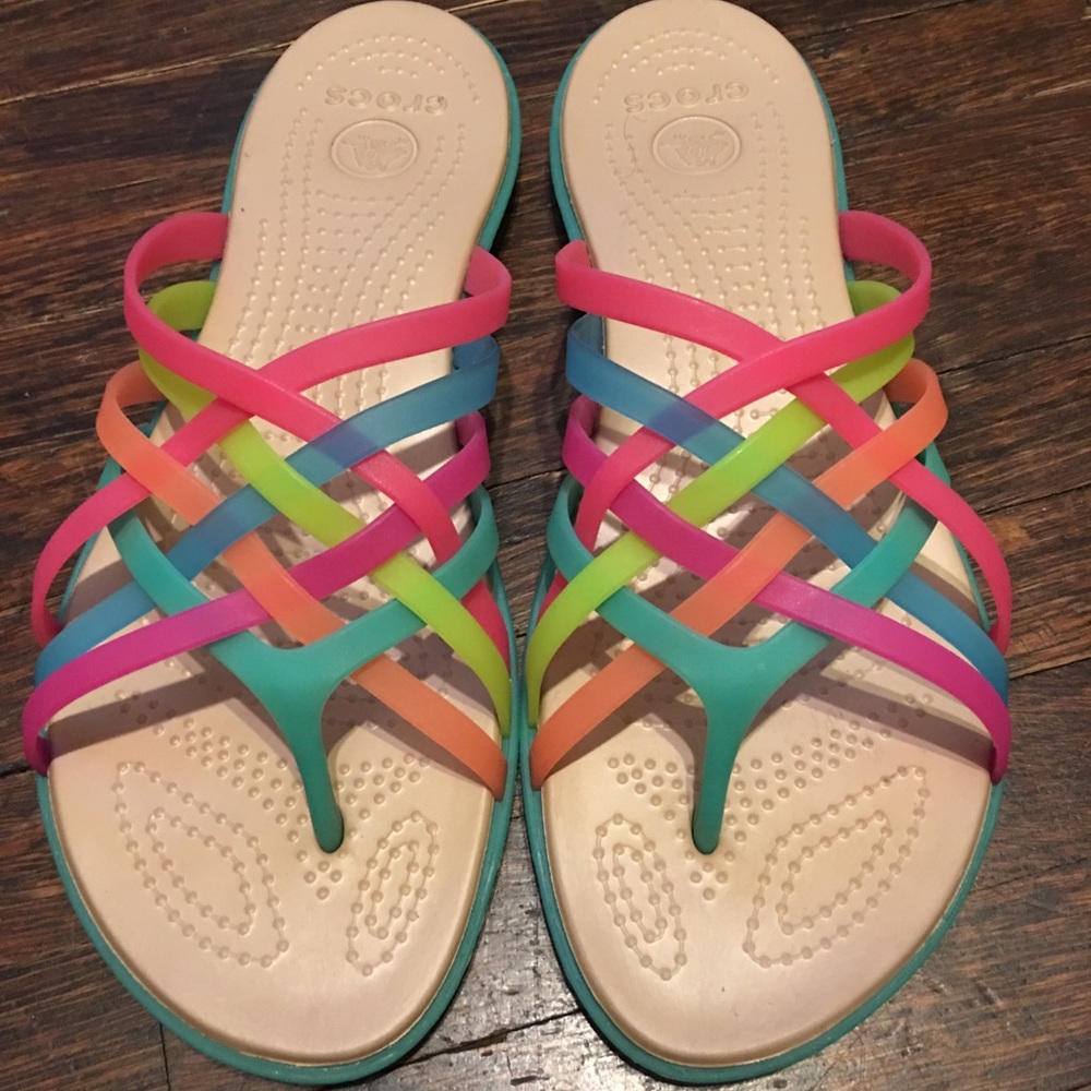 Rainbow Colored Crocs Jelly Strappy Flip Flops